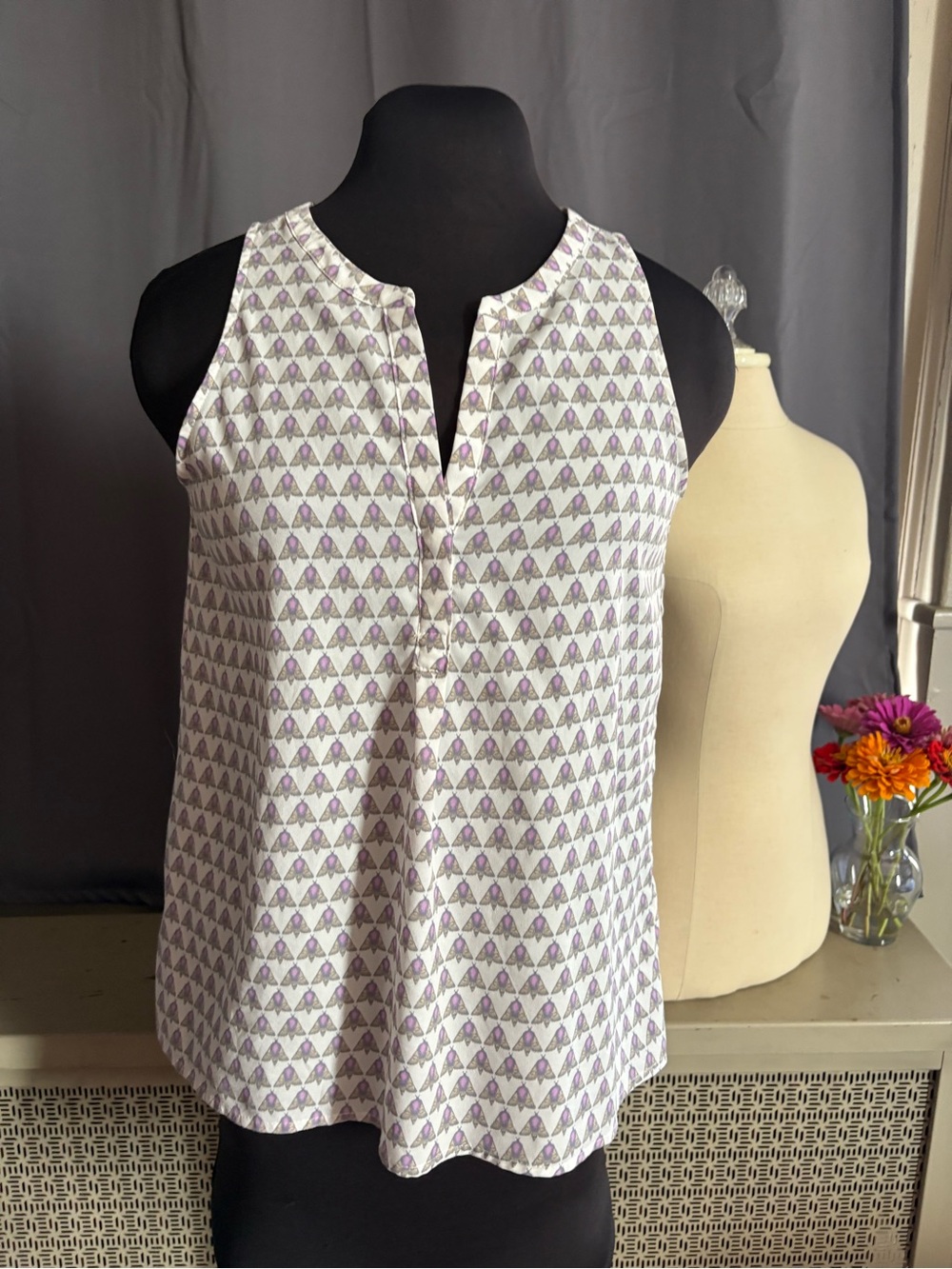 Dalia Sleeveless Top with Moth Print